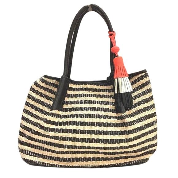 Vince Camuto Harlo Leather Striped Woven Travel Tote Bag - Picture 1 of 6